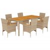 vidaXL spisebordss&aelig;t til haven 7dele m. hynder polyrattan akacie beige