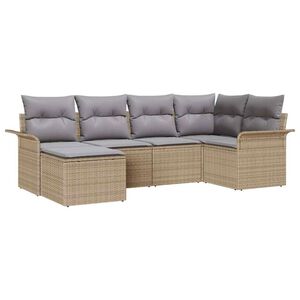 vidaXL Havesofa S&aelig;t med pude 6 pcs Beige polyrattan
