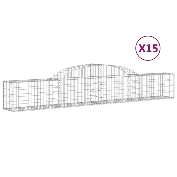 vidaXL buede gabionkurve 15 stk. 300x30x40/60 cm galvaniseret jern