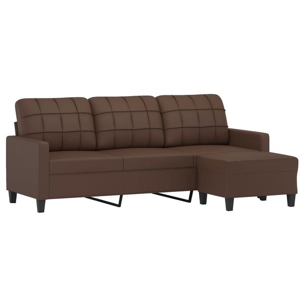 vidaXL 3-personers sofa med fodskammel 180 cm kunstl&aelig;der brun