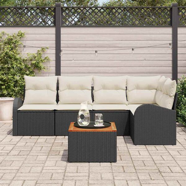 vidaXL Havesofa S&aelig;t med pude 6 pcs Sort polyrattan