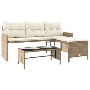 vidaXL havesofa med bord og hynder L-formet polyrattan beige