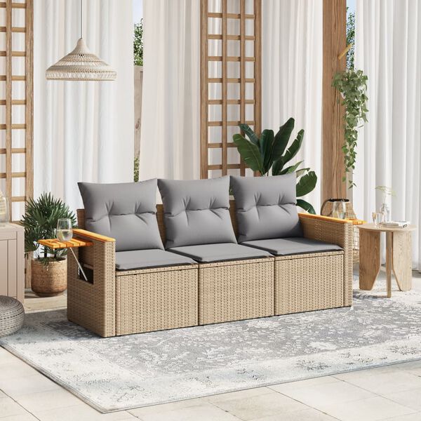 vidaXL sofasæt til haven 3 dele med hynder polyrattan beige
