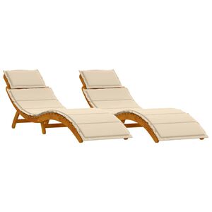 vidaXL Liggestol med pude 2 pcs Beige Massivt Akacietr&aelig;