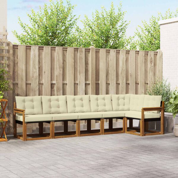 vidaXL Udend&oslash;rs sofagruppe med pude 6 pcs Naturlig og Fl&oslash;de