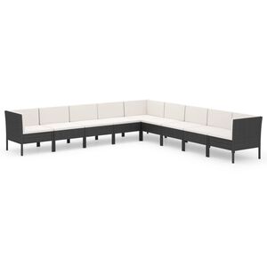 vidaXL lounges&aelig;t til haven 9 dele med hynder polyrattan sort