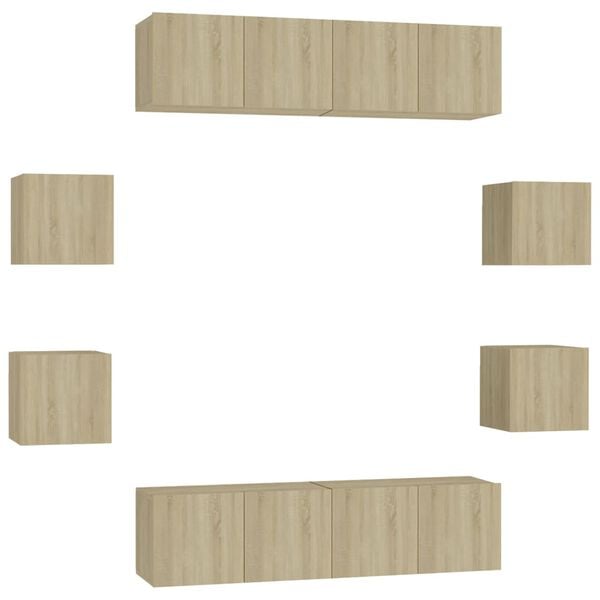 vidaXL tv-skabss&aelig;t 8 dele konstrueret tr&aelig; sonoma-eg