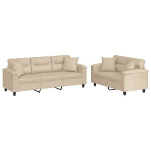 vidaXL sofas&aelig;t 2 dele med puder mikrofiberstof cremefarvet