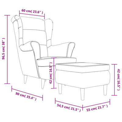 vidaXL lænestol med vingeryglæn og fodskammel fløjl cremefarvet