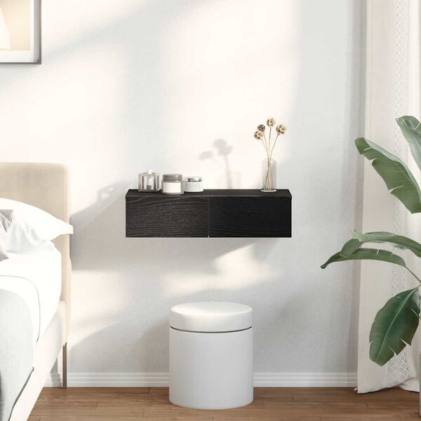 vidaXL v&aelig;ghylde med skuffer 60x26,5x15 cm konstrueret tr&aelig; sort