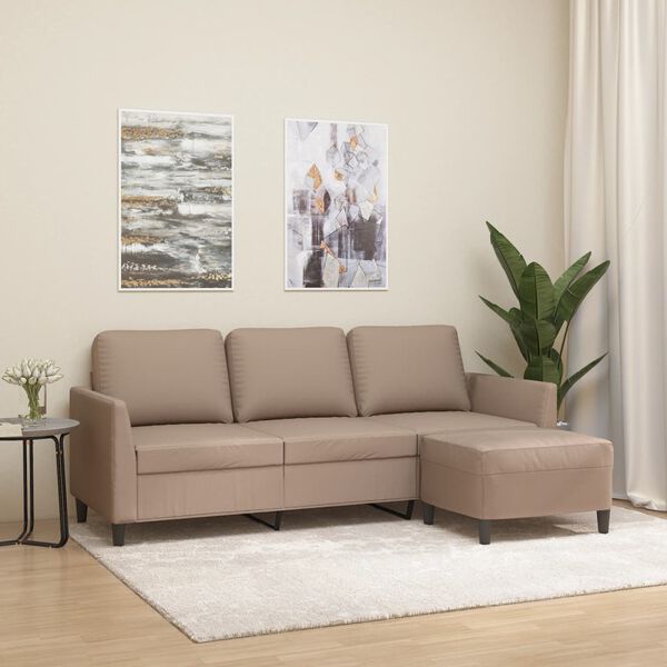 vidaXL 3-personers sofa med fodskammel 180 cm kunstl&aelig;der cappuccino