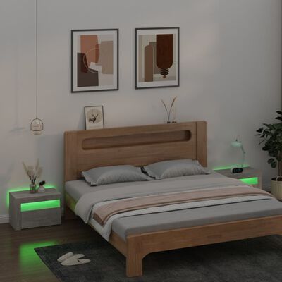 vidaXL sengeborde med LED-lys 2 stk. 60x35x40 cm betongrå