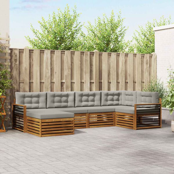 vidaXL Udend&oslash;rs sofagruppe med pude 6 pcs Naturlig og Lys Gr&aring;