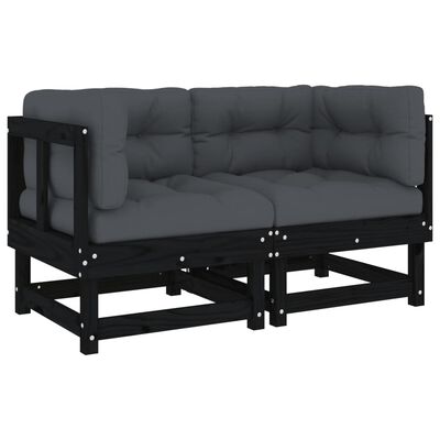 vidaXL hjørnemoduler til sofa 2 stk. med hynder massivt fyrretræ sort
