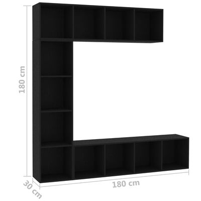 vidaXL bogskab/tv-skabssæt i 3 dele 180 x 30 x 180 cm sort