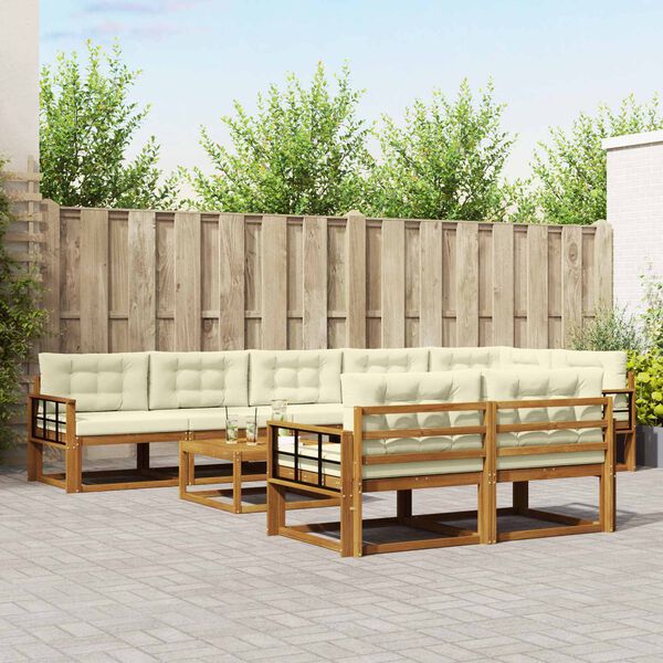 vidaXL Udend&oslash;rs sofagruppe med pude 9 pcs Naturlig og Fl&oslash;de