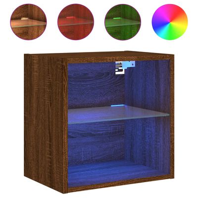 vidaXL sengebord med LED-lys væghængt brun egetræsfarve