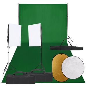 vidaXL fotostudies&aelig;t med lampes&aelig;t + baggrund og reflektor