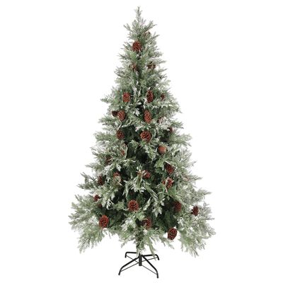 vidaXL juletræ med LED-lys og grankogler 225 cm PVC & PE grøn og hvid