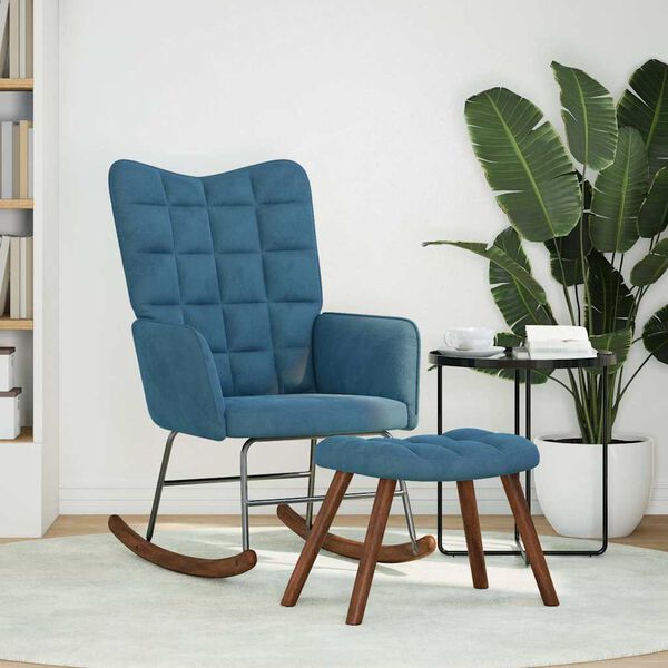 vidaXL gyngestol med fodskammel fløjl blå