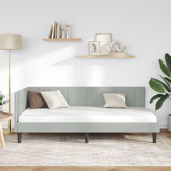 vidaXL Hj&oslash;rnesengramme med hovedg&aelig;rde Lysegr&aring; 90 cm x 200 cm Fl&oslash;jl