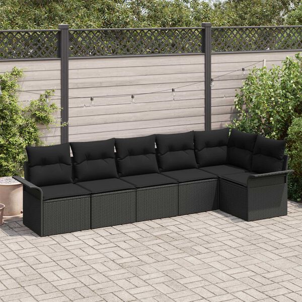 vidaXL Havesofa S&aelig;t med pude 6 pcs Sort polyrattan