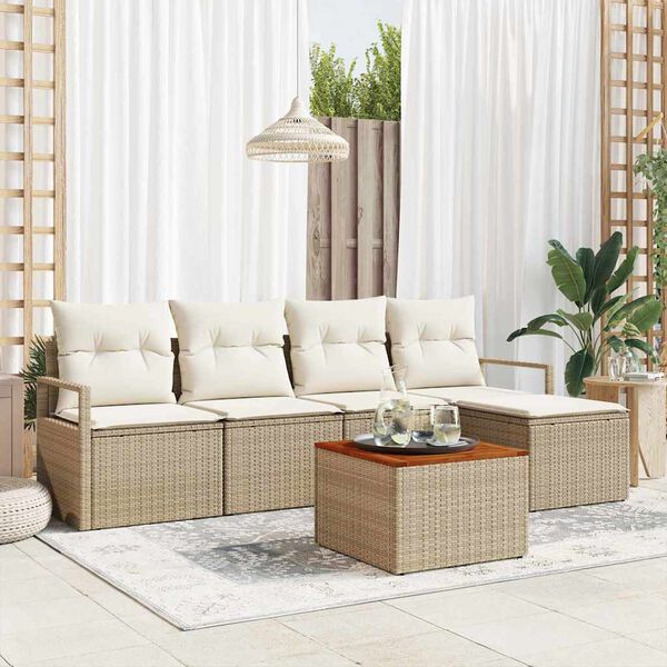 vidaXL Havesofa S&aelig;t med pude 6 pcs Beige polyrattan