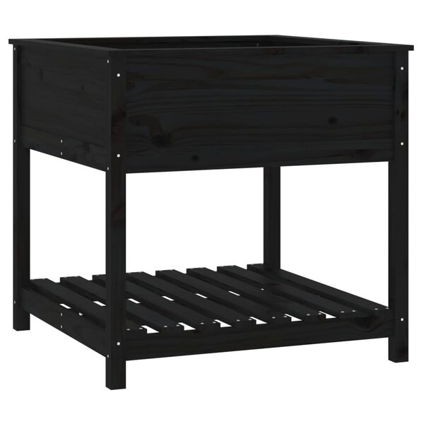 vidaXL plantekasse med hylde 82,5x82,5x81 cm massivt fyrretræ sort