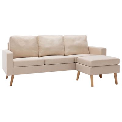 vidaXL 3-personers sofa med fodskammel stof cremefarvet