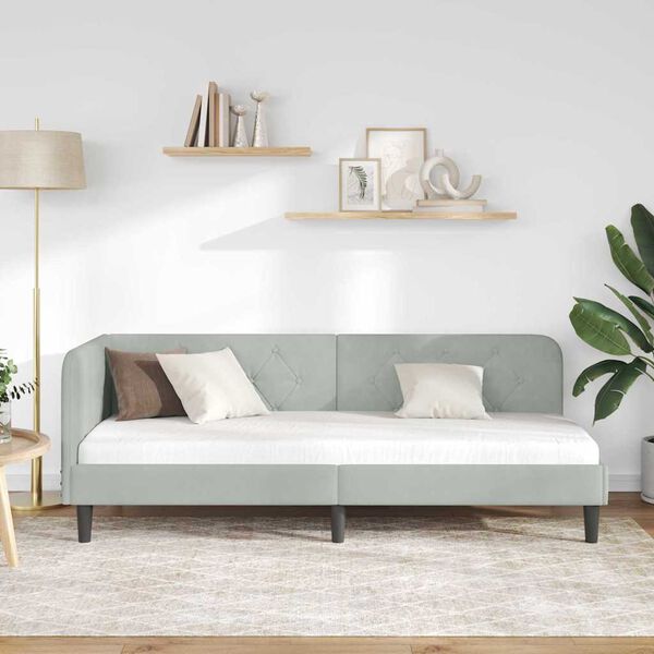 vidaXL Hjørnesengramme med hovedgærde Lysegrå 80 x 200 cm Fløjl