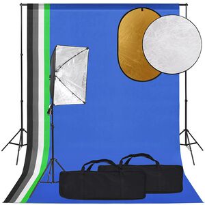 vidaXL fotostudies&aelig;t med softboxlampe + baggrund og reflektor