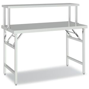 vidaXL k&oslash;kkenbord med tophylde 120x60x115 cm rustfrit st&aring;l