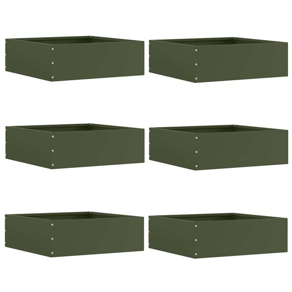 vidaXL Pl&aelig;nekant 6 pcs Oliven gr&oslash;n 40 x 40 x 13 cm St&aring;l