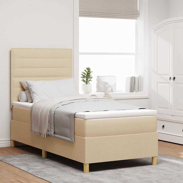vidaXL LED Box Spring Bed med madras Creme 100 x 200 cm Stof