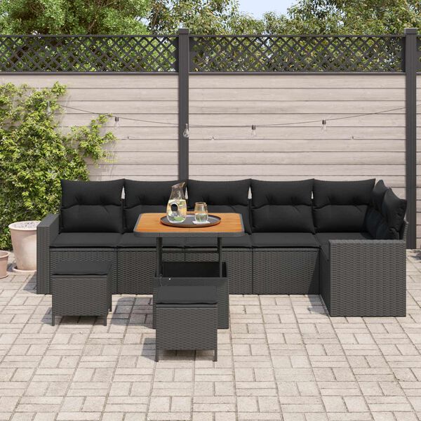 vidaXL Havesofa S&aelig;t 9 pcs Sort polyrattan