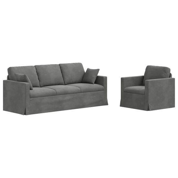 vidaXL Sofa 2 pcs M&oslash;rkegr&aring; 198 x 78 x 80 cm Fl&oslash;jl