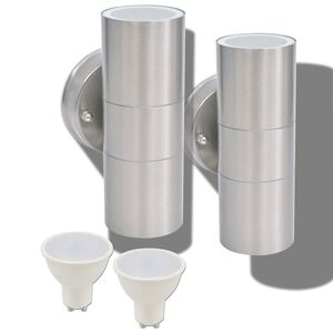 vidaXL udend&oslash;rs LED v&aelig;glamper 2 stk. rustfrit st&aring;l op/nedadvendt