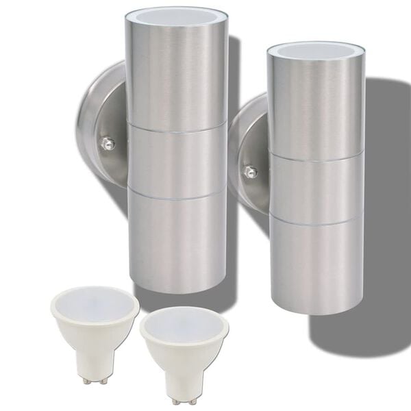 vidaXL udend&oslash;rs LED v&aelig;glamper 2 stk. rustfrit st&aring;l op/nedadvendt