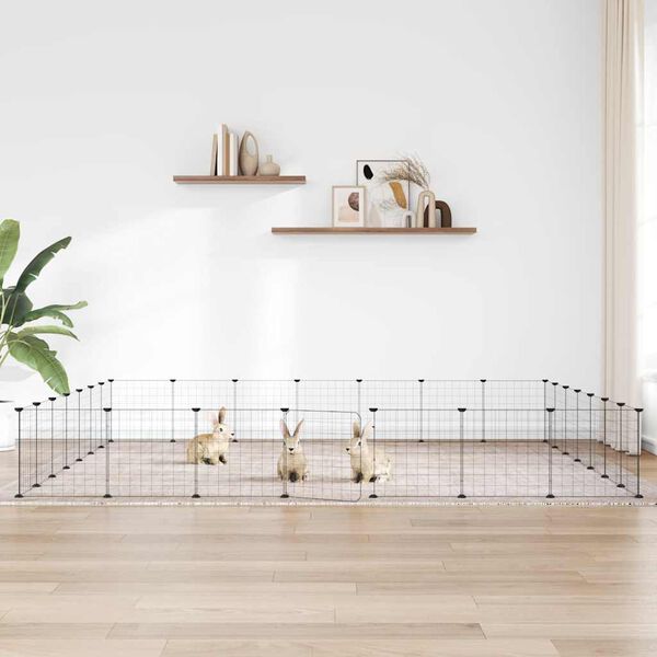 vidaXL 28-panels kæledyrsindhegning med låge 35x35 cm stål sort