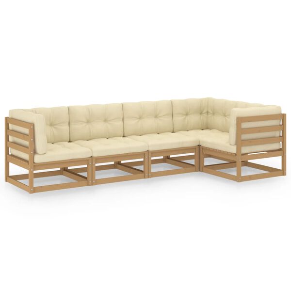 vidaXL lounges&aelig;t til haven 5 dele med hynder massivt fyrretr&aelig;