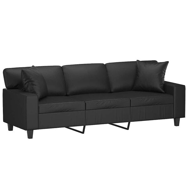 vidaXL 3-personers sofa med puder og hynder 180 cm kunstl&aelig;der sort