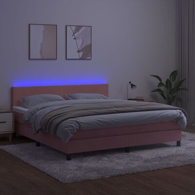 vidaXL kontinentalseng med LED-lys 180x200 cm fløjl lyserød
