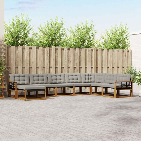 vidaXL Udend&oslash;rs sofagruppe 8 pcs Naturlig og Lys Gr&aring; Massivt Akacietr&aelig;