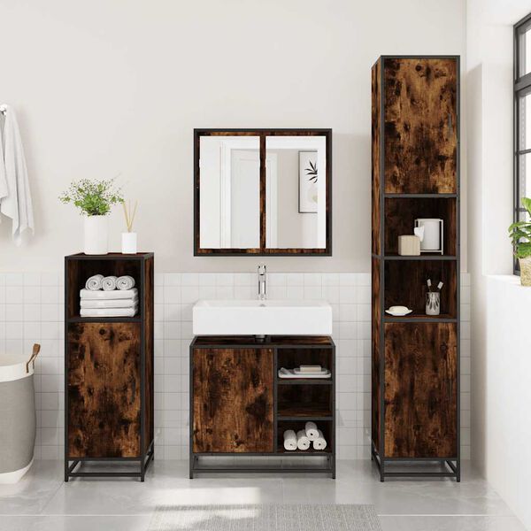 vidaXL skab til h&aring;ndvask til badev&aelig;relse 65x33x60 cm r&oslash;get egetr&aelig;