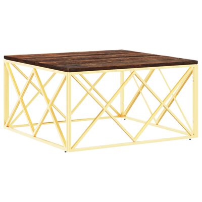 vidaXL sofabord rustfrit stål og massivt genbrugstræ guldfarvet