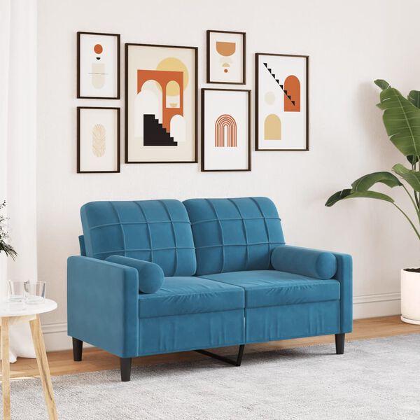 vidaXL 2-personers sofa med pyntepuder 120 cm velour blå