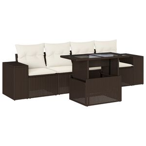 vidaXL sofas&aelig;t til haven 5 dele med hynder polyrattan brun