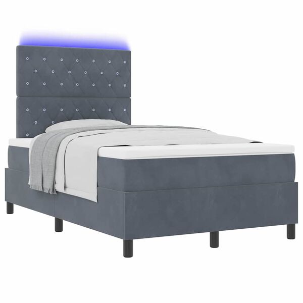 vidaXL LED Box Spring Bed med madras M&oslash;rkegr&aring; 120 x 190 cm Stof