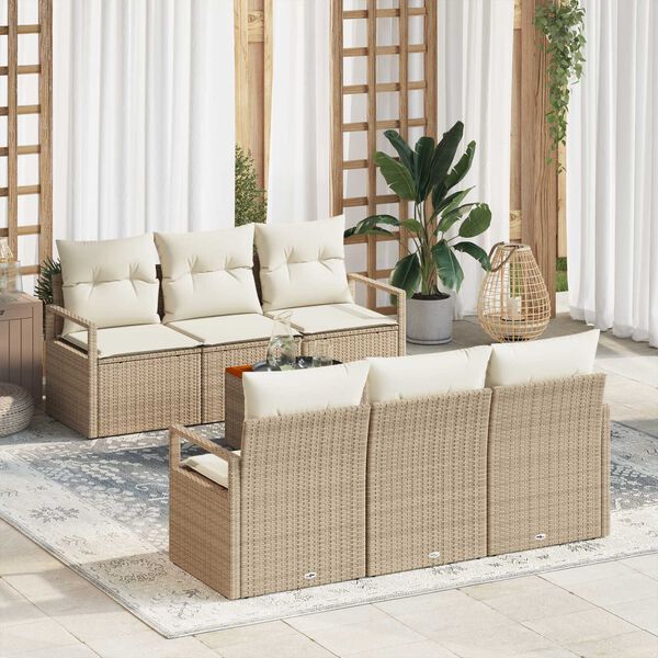 vidaXL Havesofa S&aelig;t med pude 7 pcs Beige Poly rattan