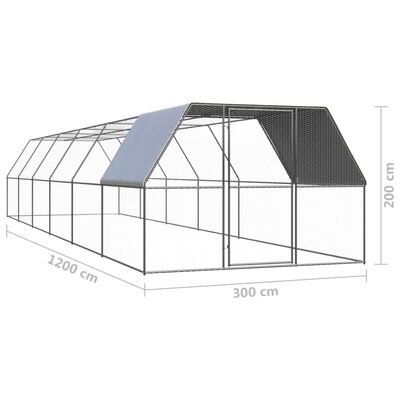 vidaXL udendørs hønsegård 3x12x2 m galvaniseret stål